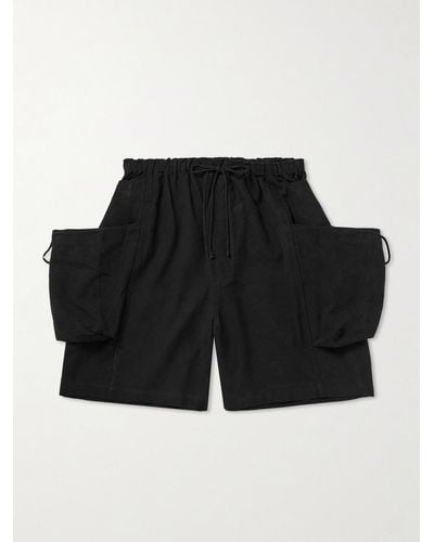 STORY mfg. Salt Wide-leg Embroidered Slub Organic Cotton Drawstring Shorts - Black
