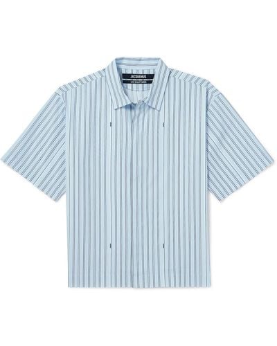 Jacquemus Logo-print Striped Cotton-poplin Shirt - Blue