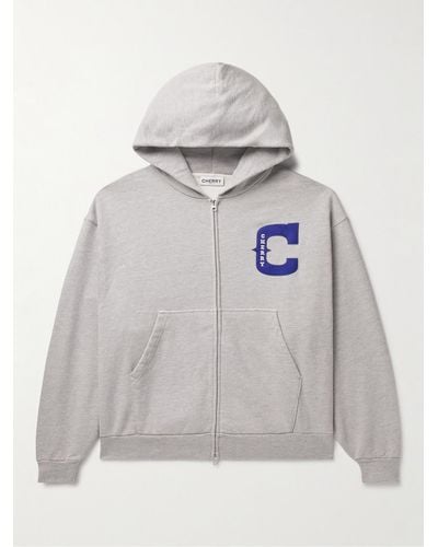 CHERRY LA Logo-appliquéd Cotton-jersey Zip-up Hoodie - Grey