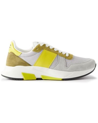 Tom Ford Jagga Leather-trimmed Suede And Mesh Sneakers - Yellow