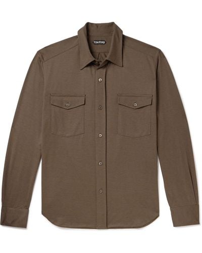 Tom Ford Silk And Cotton-blend Shirt - Brown