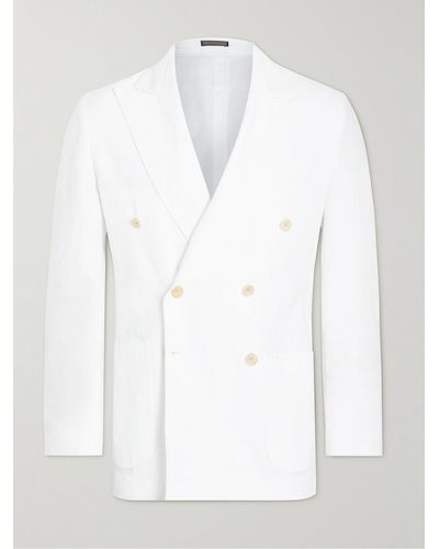 Rubinacci Unstructured Double-breasted Linen Blazer - White