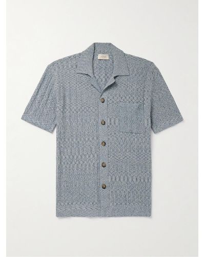 Altea Schmal geschnittenes Hemd aus geripptem Frottee aus einer Baumwollmischung mit Reverskragen - Blau