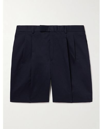 Kingsman Pleated Cotton-blend Twill Shorts - Blue