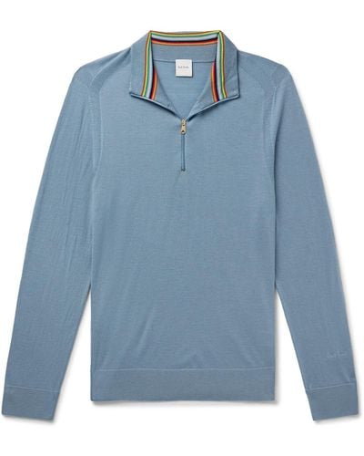 Paul Smith Slim-fit Merino Wool Half-zip Sweater - Blue