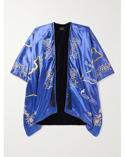Kapital J-wave Embroidered Cotton-satin Jacket - Blue