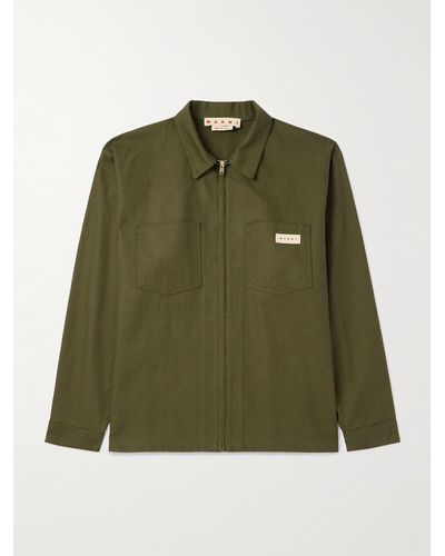 Marni Logo-appliquéd Cotton-blend Gabardine Overshirt - Green