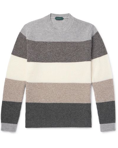 Incotex Zanone Striped Ribbed Wool Sweater - Gray