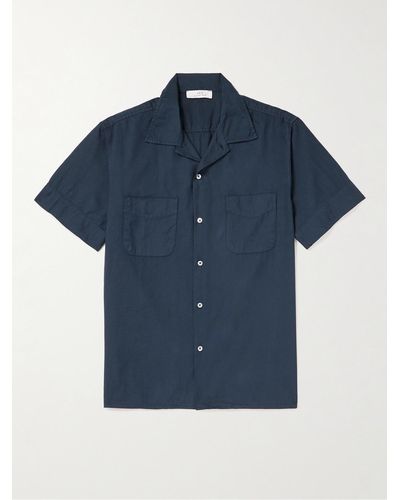 Save Khaki Camp-collar Garment-dyed Cotton Oxford Shirt - Blue