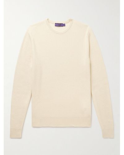 Ralph Lauren Purple Label Slim-fit Silk And Cashmere-blend Sweater - Natural