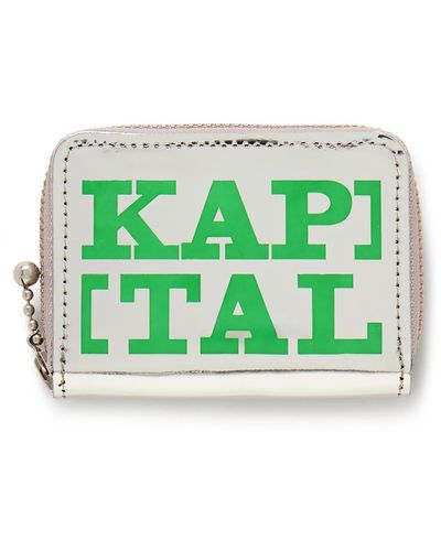 Kapital Thumbs-up Mini Logo-print Metallic Leather Zip-around Wallet - Green