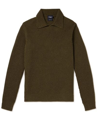 Drake's Integral Ribbed Wool And Alpaca-blend Sweater - Green