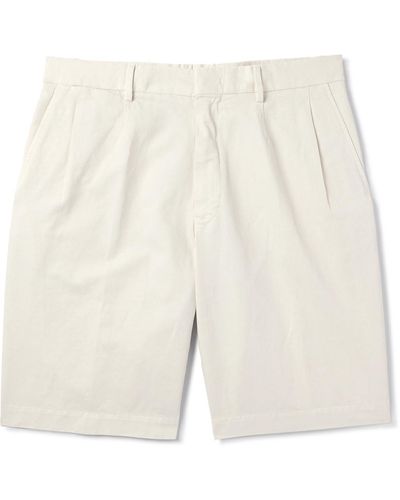 ZEGNA Straight-leg Pleated Cotton And Linen-blend Twill Shorts - White