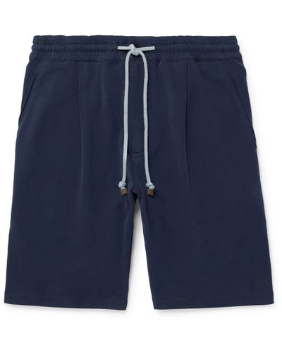 Brunello Cucinelli Straight-leg Cotton-jersey Drawstring Shorts - Blue