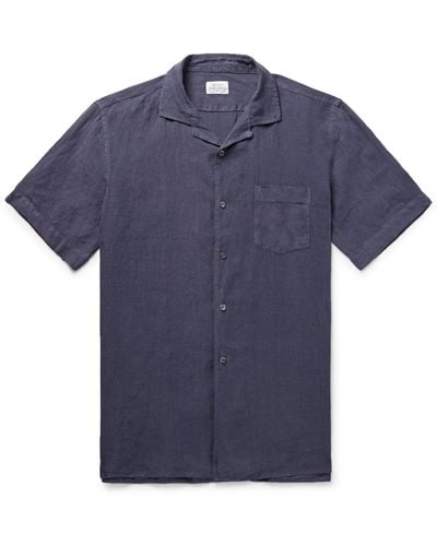 Hartford Camp-collar Linen Shirt - Blue