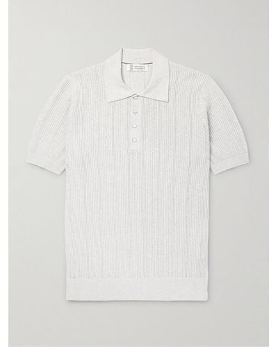 Brunello Cucinelli Slim-fit Ribbed Cotton Polo Shirt - White