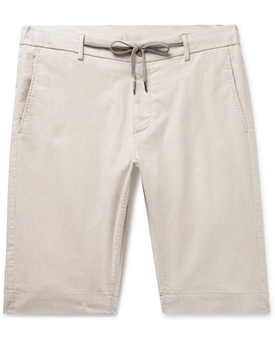 Canali Straight-leg Striped Cotton-blend Drawstring Shorts - Natural