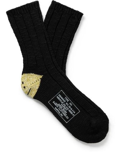Kapital Intarsia-knit Cotton-blend Socks - Black