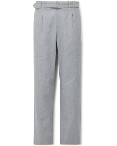 STÒFFA Straight-leg Belted Pleated Cotton-twill Pants - Gray