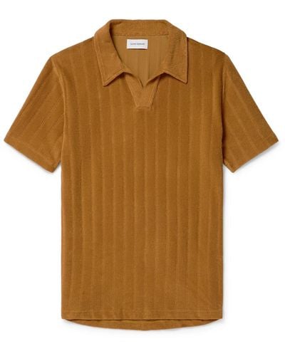 Oliver Spencer Austell Striped Cotton-blend Terry Polo Shirt - Brown
