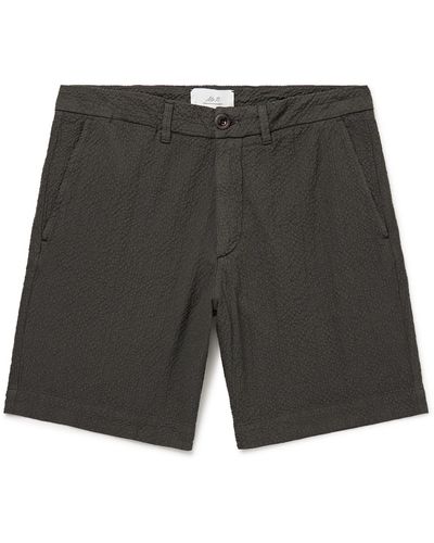 MR P. Slim-fit Straight-leg Stretch-organic Cotton Seersucker Shorts - Gray