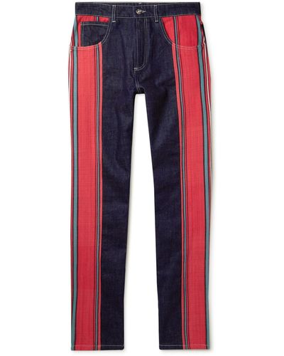 Wales Bonner Cotonou Straight-leg Striped Paneled Jeans - Blue