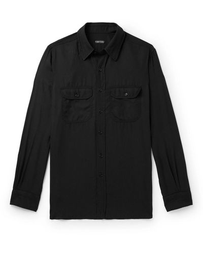Tom Ford Cutaway-collar Twill Shirt - Black