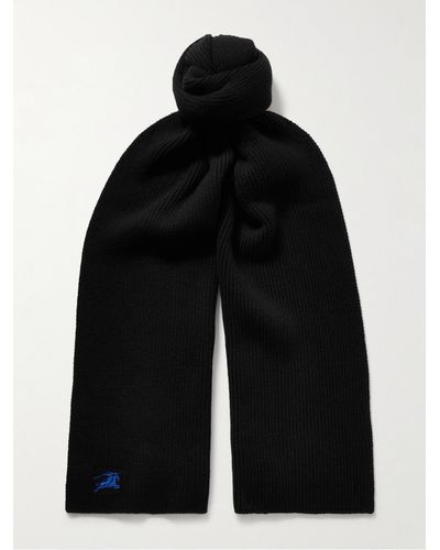 Burberry Logo-embroidered Ribbed Cashmere Scarf - Black