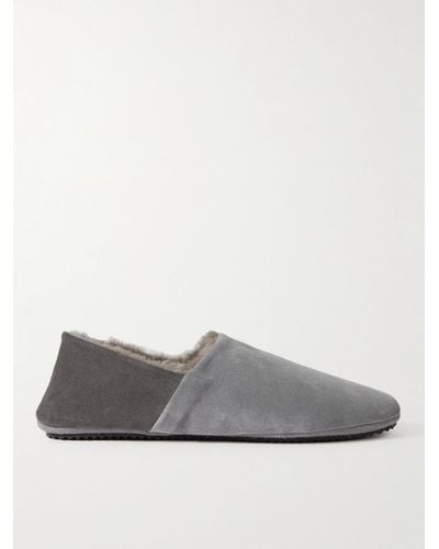 MR P. Babouche Shearling-lined Suede Slippers - Grey