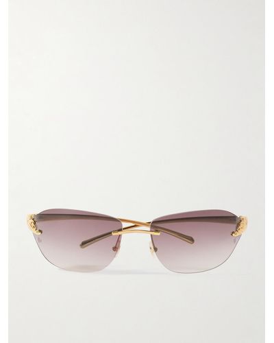 Cartier Panthère Classic rahmenlose eckige Sonnenbrille mit goldfarbenen Details - Pink