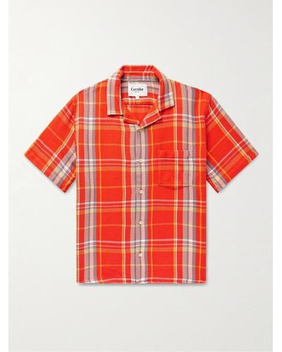 Corridor NYC Camp-collar Checked Cotton Shirt - Red