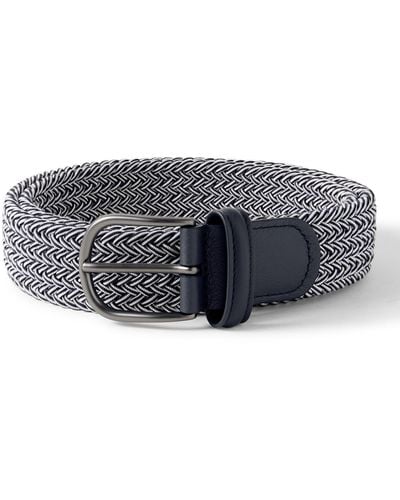 Anderson's 3.5cm Leather-trimmed Woven Elastic Belt - Gray