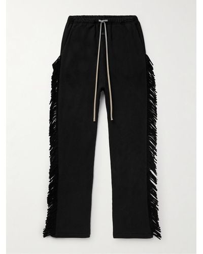 Fear Of God Straight-leg Fringed Suede-trimmed Cotton-jersey Joggers - Black