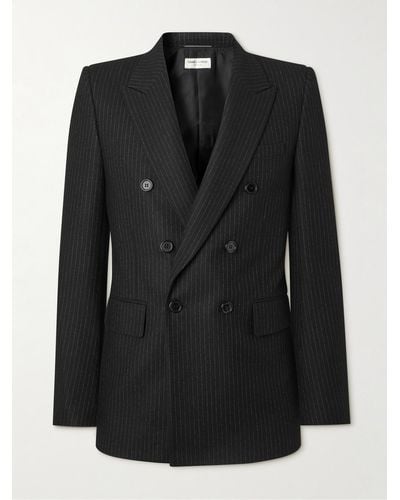 Saint Laurent Double-breasted Pinstriped Wool And Cotton-blend Flannel Blazer - Black
