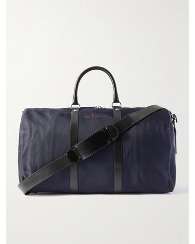 Kiton Reisetasche aus Shell mit Lederbesatz und Logoprint - Blau