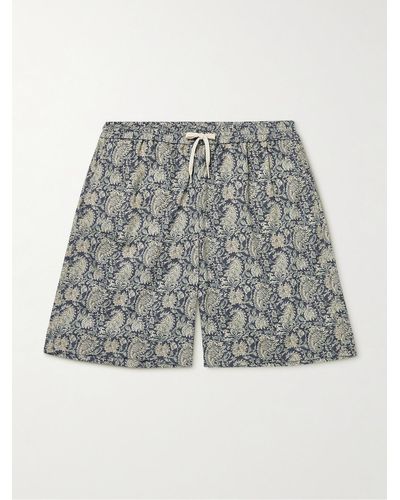 De Bonne Facture Wide-leg Paisley-print Cotton-voile Drawstring Shorts - Grey