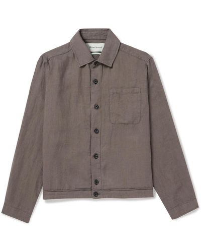 Oliver Spencer Milford Houndstooth Cotton And Linen-blend Jacket - Brown