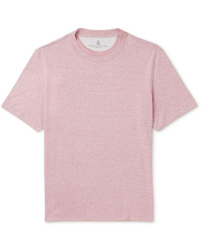 Brunello Cucinelli Slub Linen And Cotton-blend Jersey T-shirt - Pink