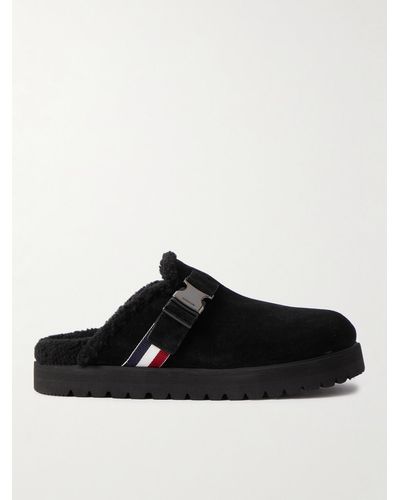Moncler Faux Shearling-lined Suede Clogs - Black