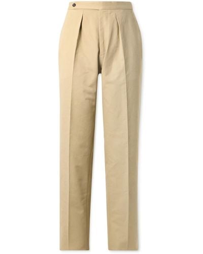 Drake's Straight-leg Pleated Cotton-drill Suit Pants - Natural