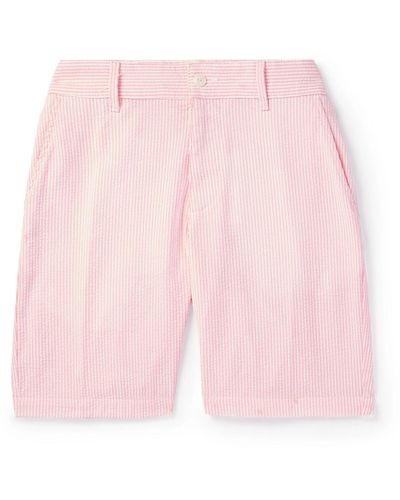 Save Khaki Straight-leg Striped Cotton-seersucker Shorts - Pink