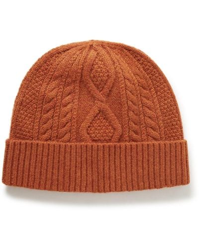 RRL Cable-knit Recycled-cashmere Beanie - Brown