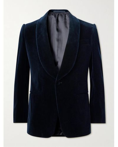 Kingsman Slim-fit Shawl-collar Cotton-velvet Tuxedo Jacket - Blue