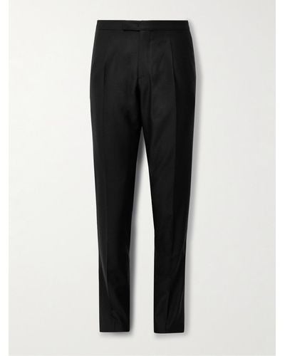 Boglioli Slim-fit Straight-leg Satin-trimmed Virgin Wool-blend Tuxedo Trousers - Black