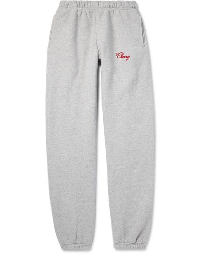 CHERRY LA Tapered Logo-embroidered Cotton-blend Jersey Sweatpants - Gray