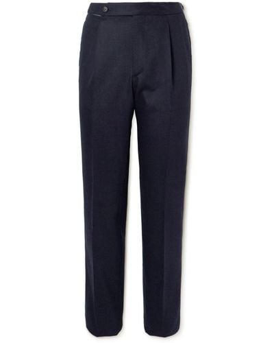 De Petrillo Straight-leg Pleated Wool-blend Flannel Suit Pants - Blue