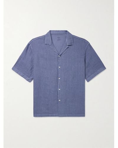 Altea Bart Camp-collar Garment-dyed Linen Shirt - Blue