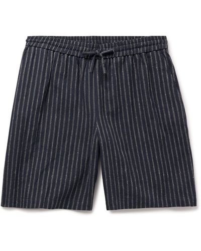 De Bonne Facture Easy Straight-leg Striped Linen And Cotton-blend Drawstring Shorts - Blue