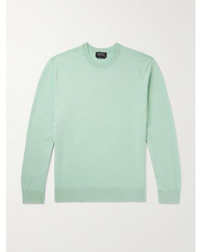 A.P.C. Julio Logo-embroidered Cotton And Cashmere-blend Jumper - Green