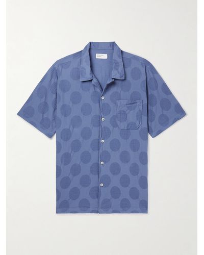Universal Works Road Convertible-collar Cotton-jacquard Shirt - Blue